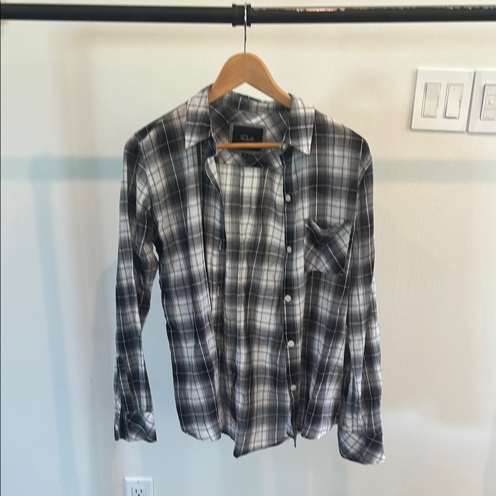 Rails Black and White Relaxed Notched Collar Shirt